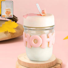 Glass Coffee/Tea Mug - 350ml Cup with Lid, Alphabet Design, Multipurpose Drinkware